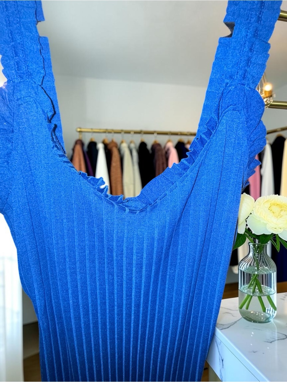 Haute Monde Cobalt Blue Ribbed Bodycon Knit V-Neck Maxi Dress - Picture 5 of 8